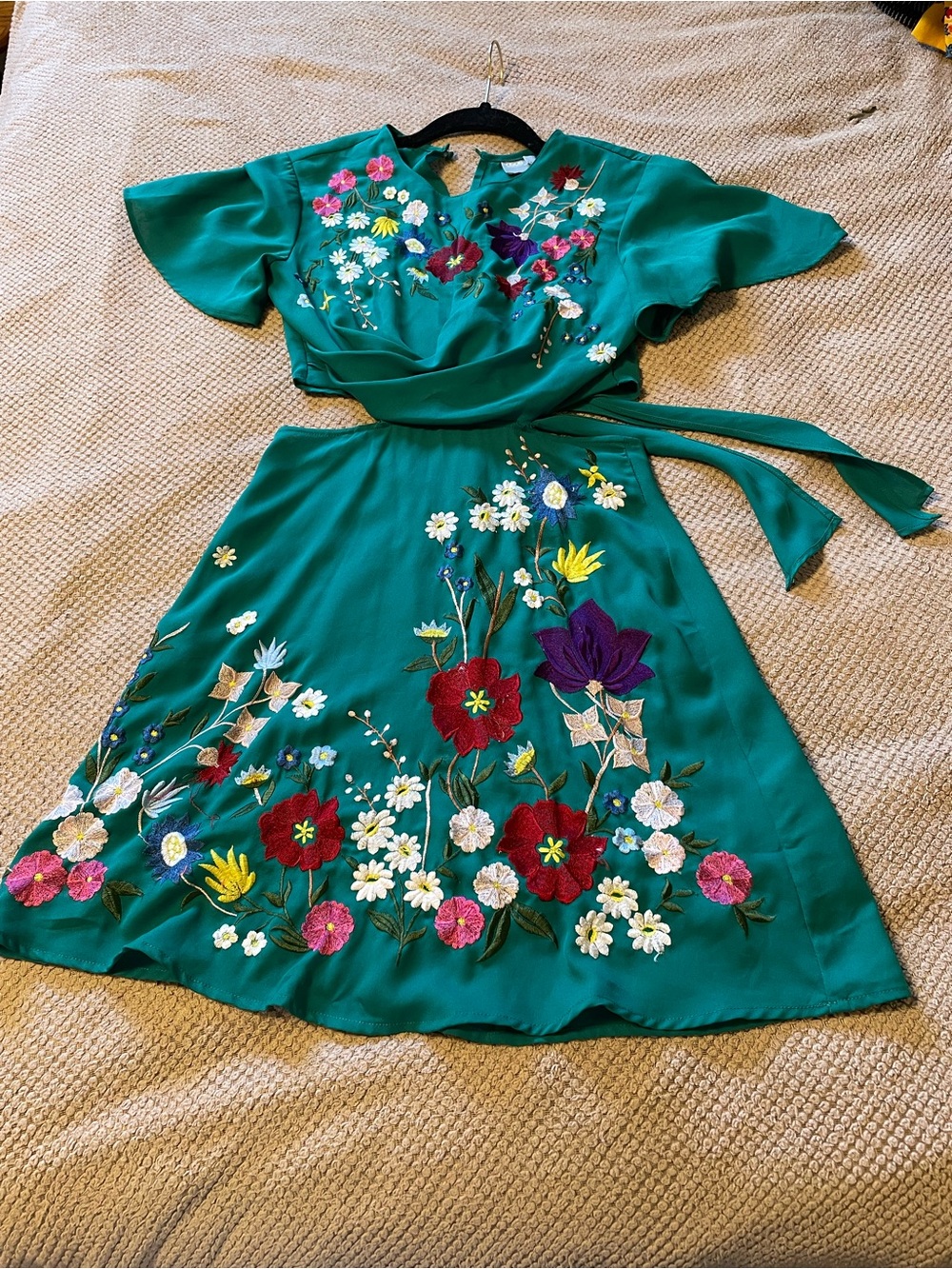 ASOS Emerald Green Floral Embroidered Wrap Dress